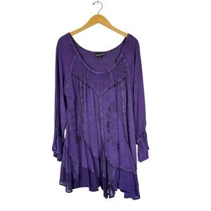 The Pyramid Collection Embroidered Boho Shirt Festival Fairycore Flowy Purple XL